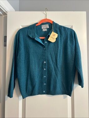 Vintage : Ballantyne Teal Button-Up Cashmere Sweater